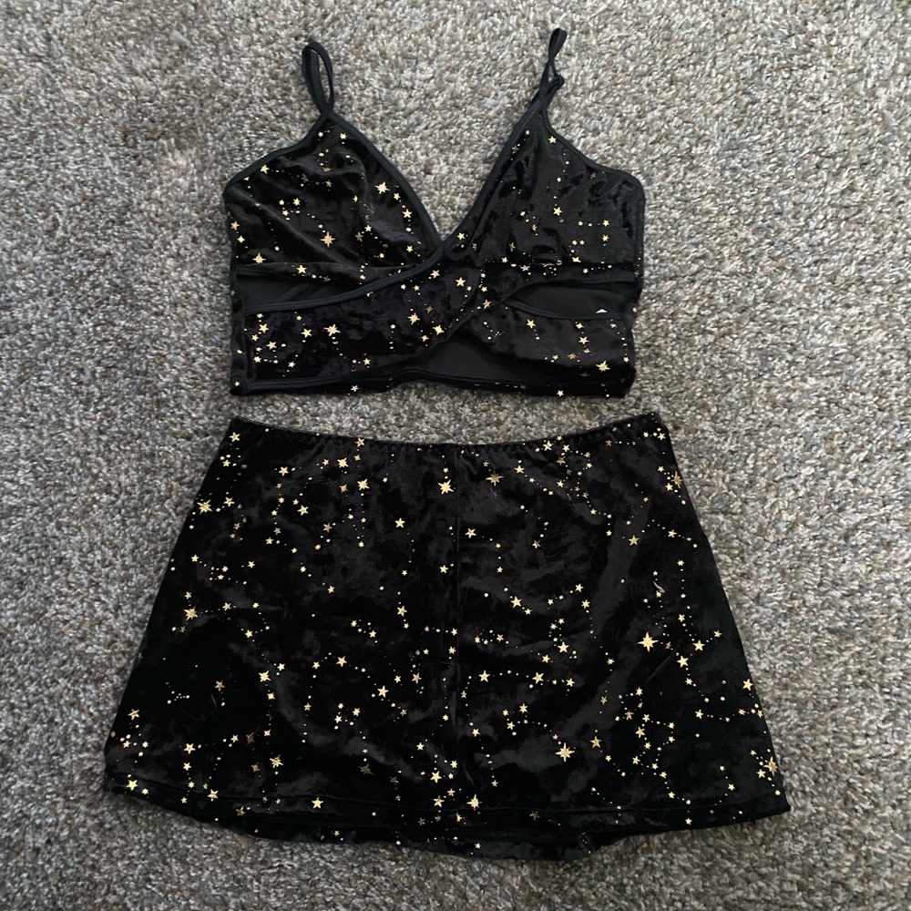 Black Starry Crop Top and Skirt Set